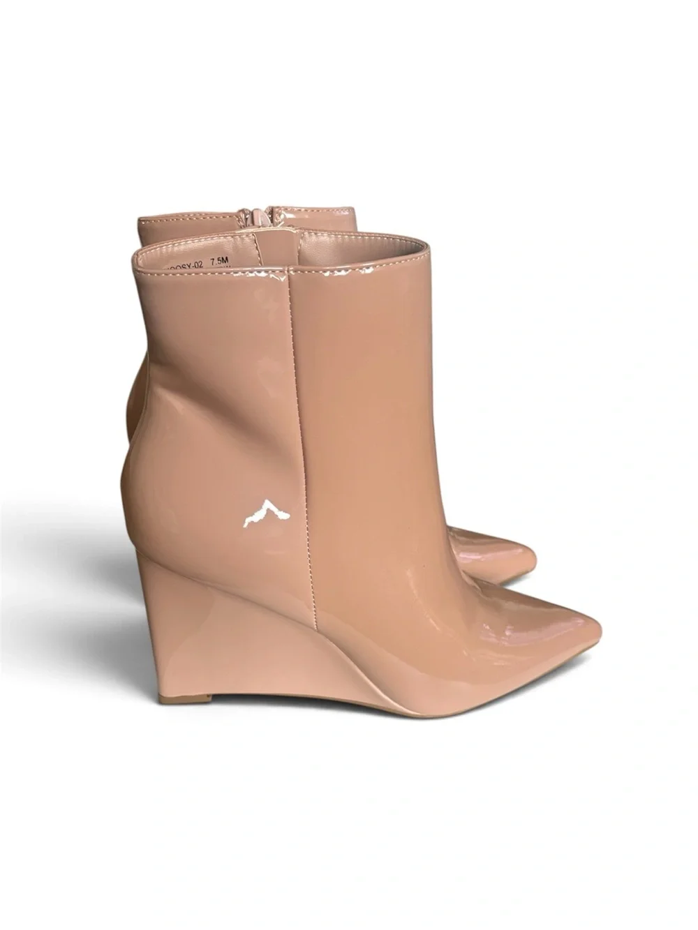 Nude Patent Leather Wedge Ankle Booties